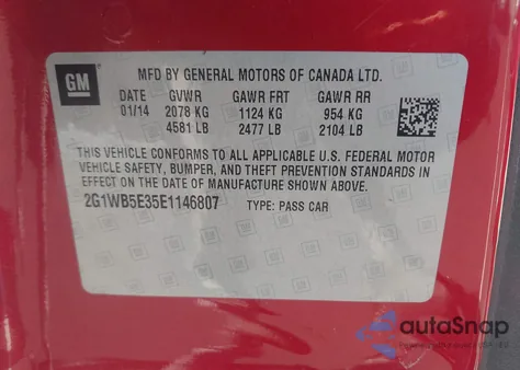 2014 Chevrolet Impala Limited Lt z USA, uszkodzony, nr VIN 2G1WB5E35E1146807